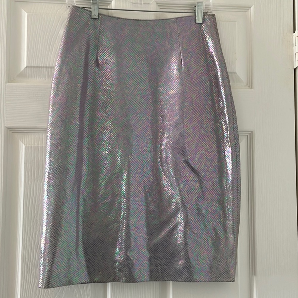 WILSON LEATHER - PELLE STUDIO lined Metallic snakeskin leather skirt Size 6